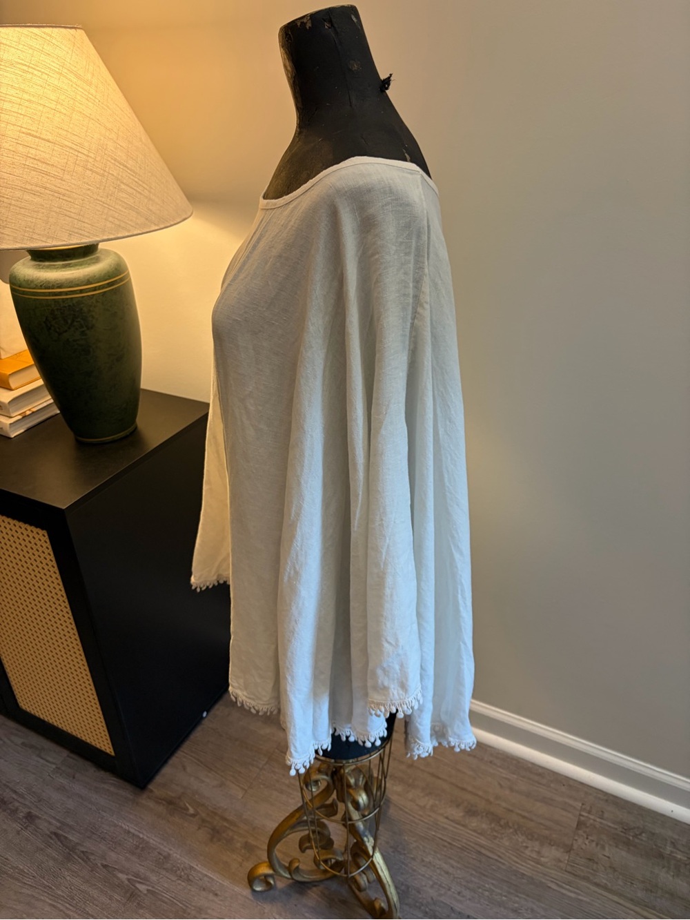 NWT Elena Baldi Boho Chic Festival Beige 100% Linen Poncho Shaw OS Made in Italy - Picture 4 of 13